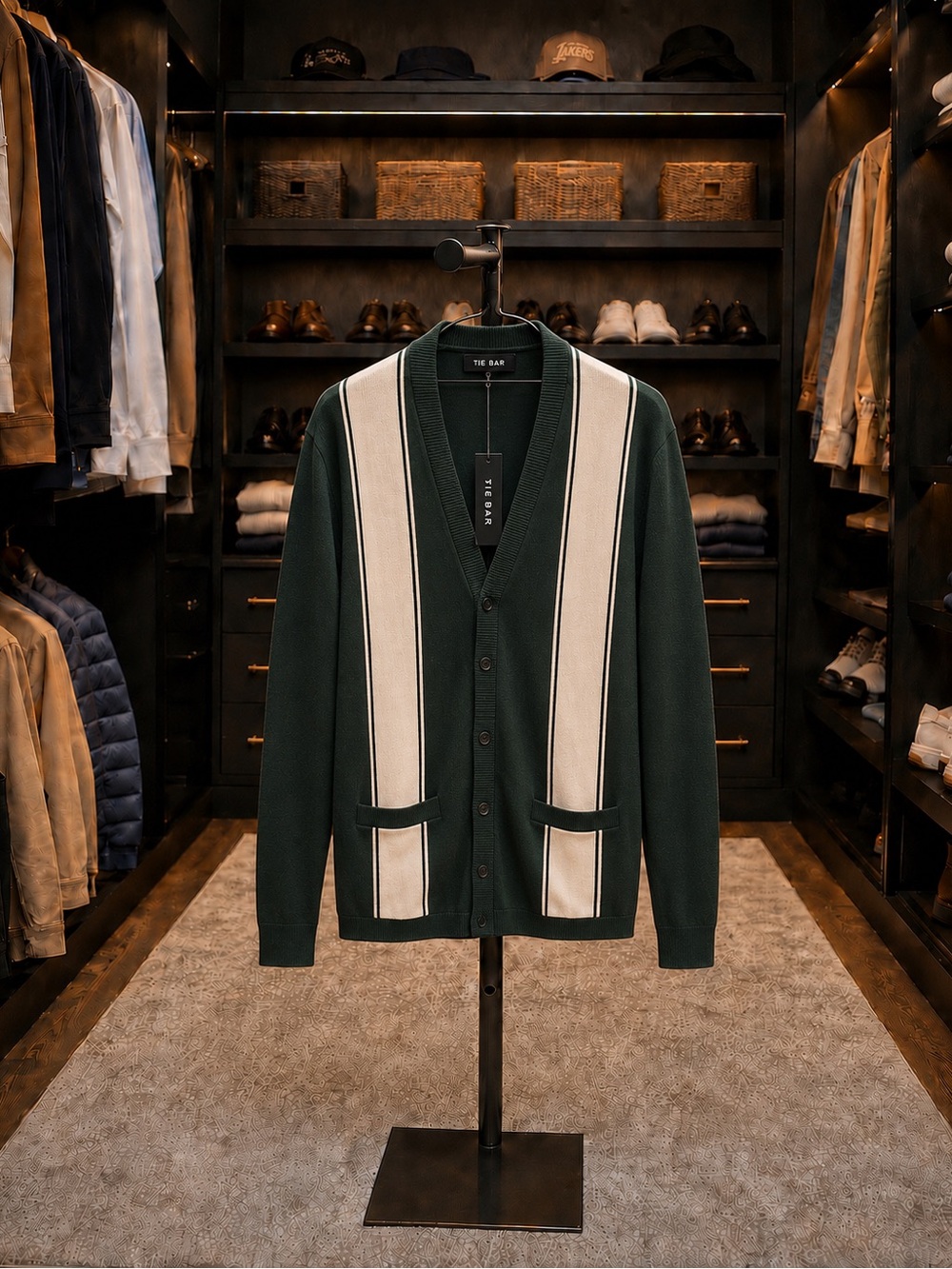 The Tie Bar Vertical Stripe Navy Cardigan
